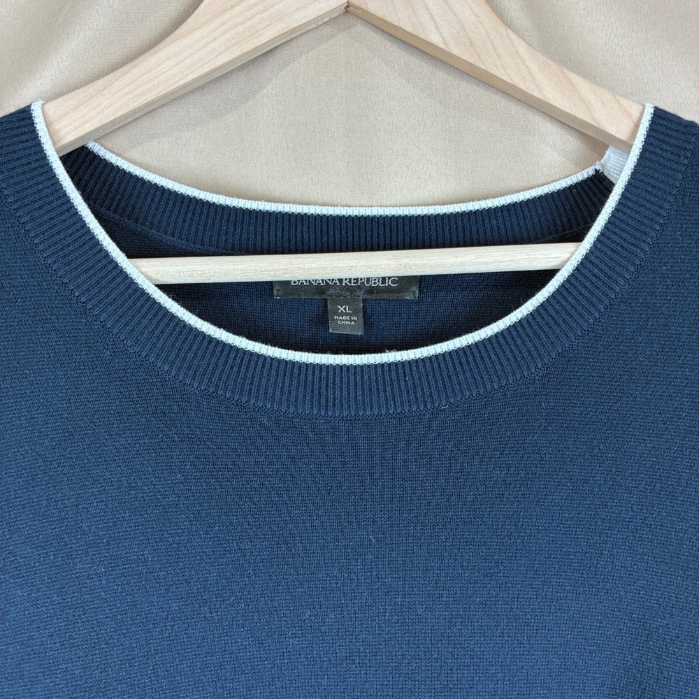 Banana Republic Womens Dress XL Knit Navy Blue Long Sleeve Fit Flare Midi Ribbed - Picture 8 of 16